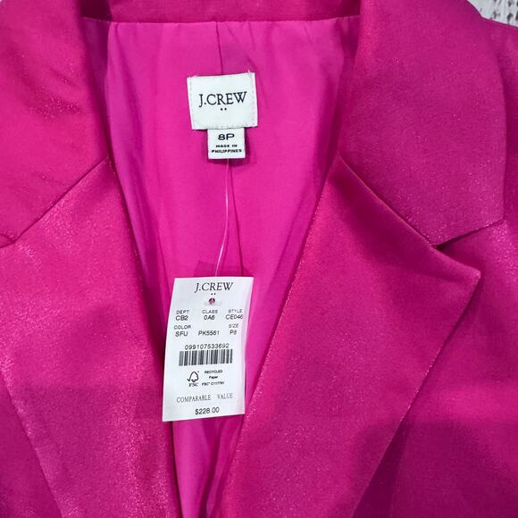 J.Crew Factory high-shine pink double-breasted blazer 8P petite NWT - Picture 7 of 9